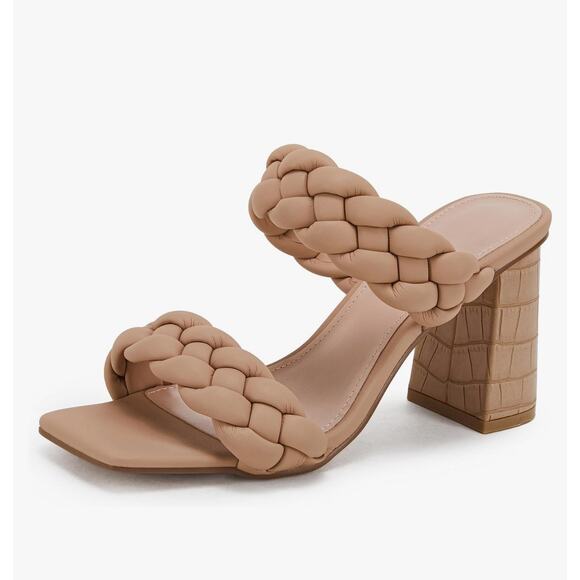 Syktkmx Braided Heeled Sandals Backless
Square Open Toe Block Slide Sandals SZ 8 - Picture 1 of 11